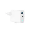 GEMBIRD 2-port 30W GaN USB fast charger LED white — 1x USB-C PD 30W, 1x USB-A, 100–240V, 92 g