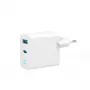 GEMBIRD 2-port 30W GaN USB fast charger LED white — 1x USB-C PD 30W, 1x USB-A, 100–240V, 92 g