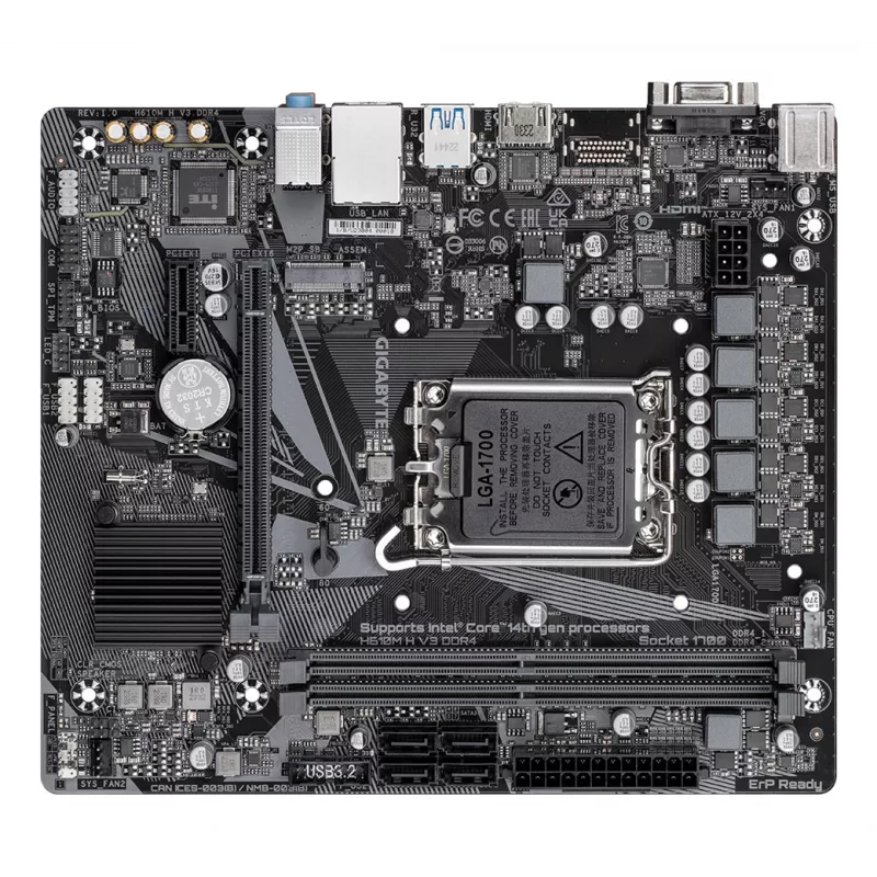 GIGABYTE H610M H V3 DDR4 Motherboard - Supports Intel Core 14th CPUs, 4+1+1 Hybrid Phases Digital VRM, up to 3200MHz DDR4, 1xPCIe 3.0 M.2, GbE LAN, USB 3.2 Gen 1