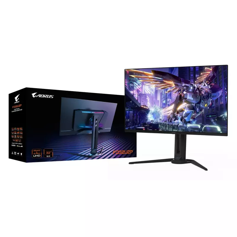 32” GIGABYTE AORUS FO32U2P OLED Gaming Monitor – 3840×2160 UHD, 240Hz, 0.03ms, 250 cd/m², KVM, DisplayPort 2.1