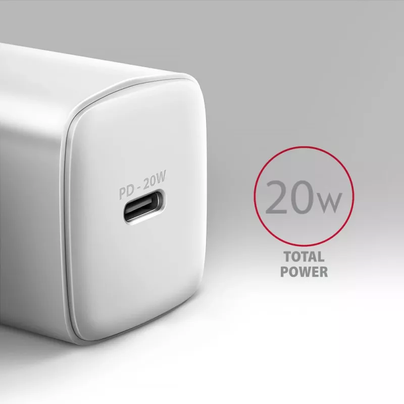 Axagon ACU-PD20W wall charger 1x QC3.0/AFC/FCP/PD type-C 20W white Mobile phone, Smartphone, Smartwatch, Tablet, Universal, Watch AC Fast charging Indoor