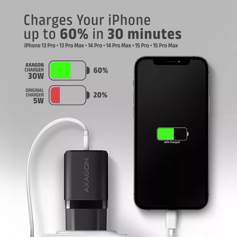 Axagon ACU-PD30 PD3.0 & QC4+ 1x OUTPUT wall charger 30W, Indoor, AC, Black