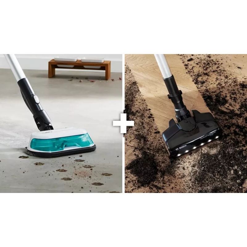 Bosch Unlimited 7 ProHygienic Aqua BCS71HYG1 cordless 2-in-1 stick vacuum and mop, 18V, HEPA, bagless, 0.3 L, White