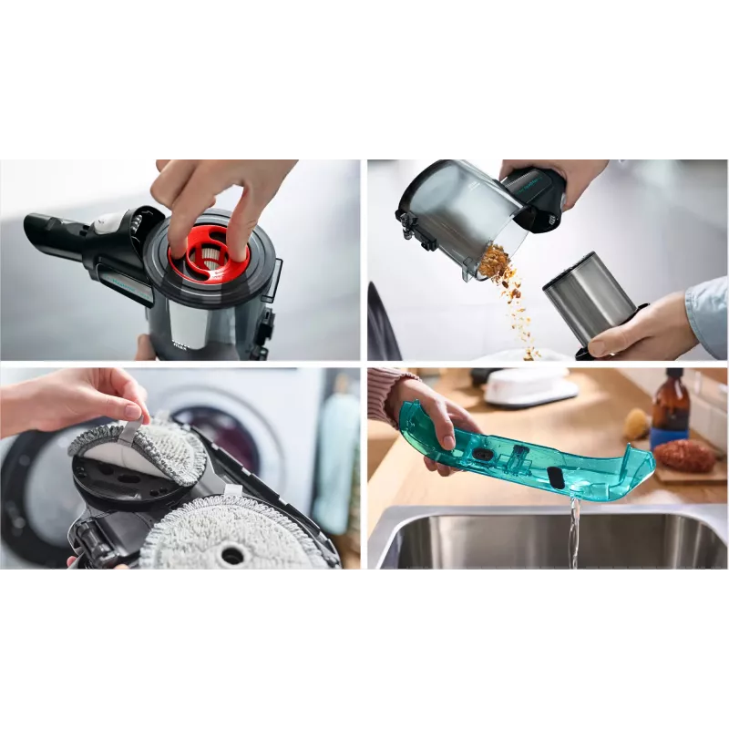 Bosch Unlimited 7 ProHygienic Aqua BCS71HYG1 cordless 2-in-1 stick vacuum and mop, 18V, HEPA, bagless, 0.3 L, White