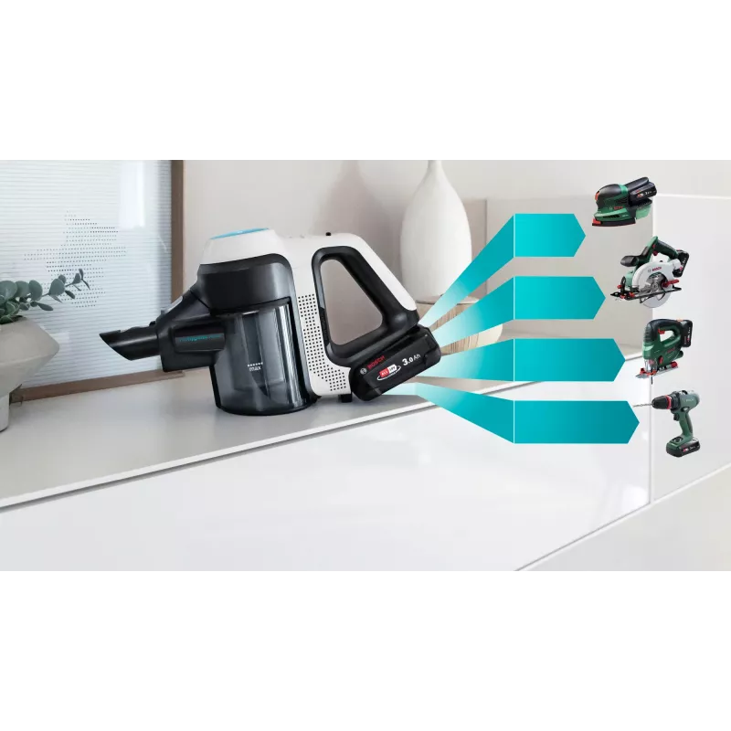 Bosch Unlimited 7 ProHygienic Aqua BCS71HYG1 cordless 2-in-1 stick vacuum and mop, 18V, HEPA, bagless, 0.3 L, White