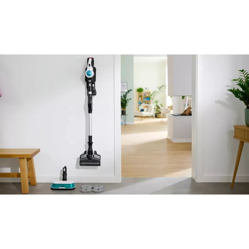 Bosch Unlimited 7 ProHygienic Aqua BCS71HYG1 cordless 2-in-1 stick vacuum and mop, 18V, HEPA, bagless, 0.3 L, White