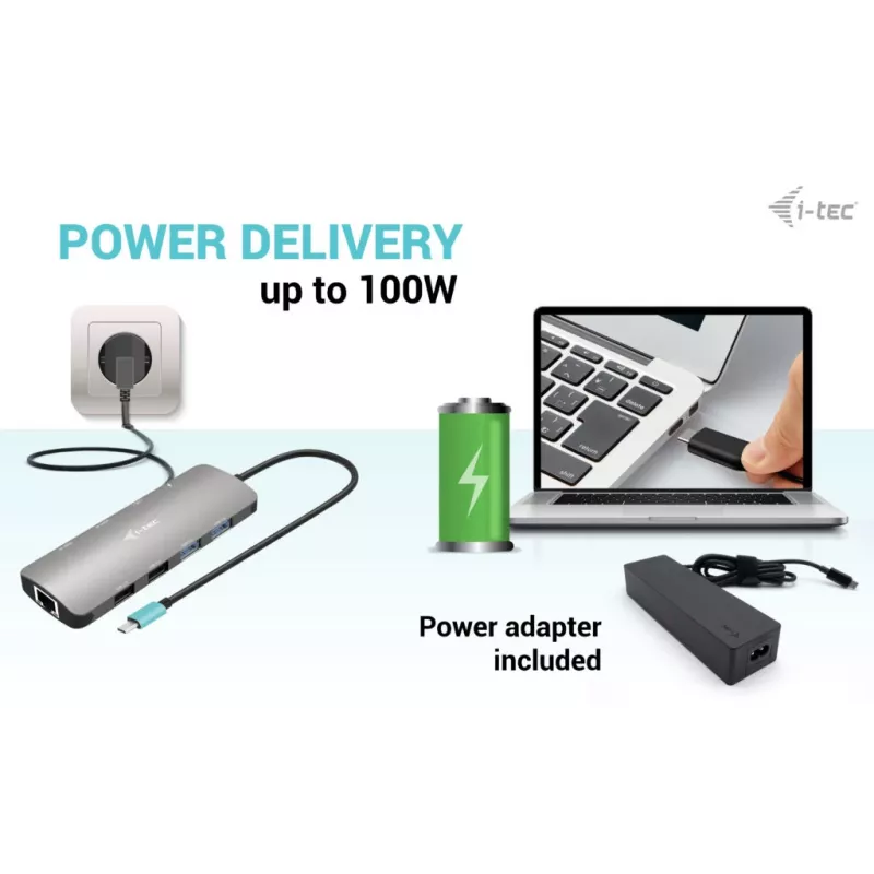 i-tec Metal USB-C Nano 2x Display Docking Station with PD 100 W + Charger 100W