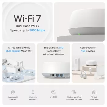 Mesh system TP-Link BE3600 Dual-band Wi‑Fi 7 (802.11be), 2882 Mbps, 2× LAN, 2.4/5 GHz, 2-pack