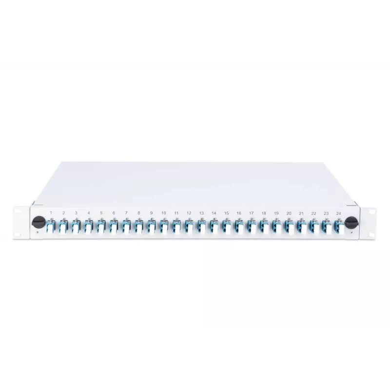DIGITUS Fiber Optic Sliding Splice Box, 1U, Equipped 24x LC duplex, incl. M 25 Screw, Splice Cassette Singlemode OS2, Color Pigtails