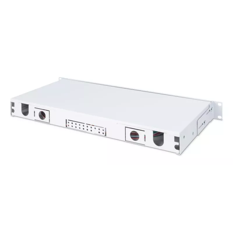 DIGITUS Fiber Optic Sliding Splice Box, 1U, Equipped 24x LC duplex, incl. M 25 Screw, Splice Cassette Singlemode OS2, Color Pigtails