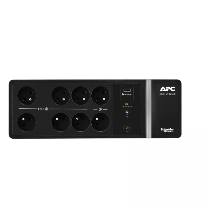 APC Back-UPS, 500VA/300W Floor/Wall Mount, 230V, 8x French/Belgian outlets, USB Type A Port, User Replaceable Battery
