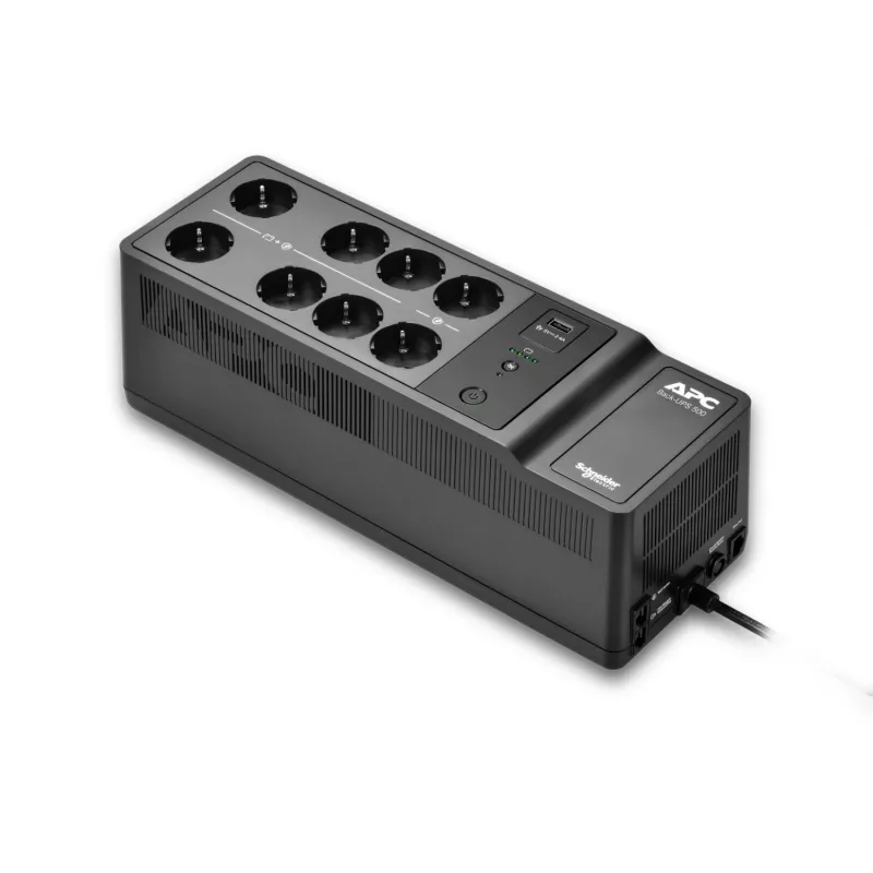 APC Back-UPS, 500VA/300W Floor/Wall Mount, 230V, 8x CEE 7/3 Schuko outlets, USB Type A Port, User Replaceable Battery
