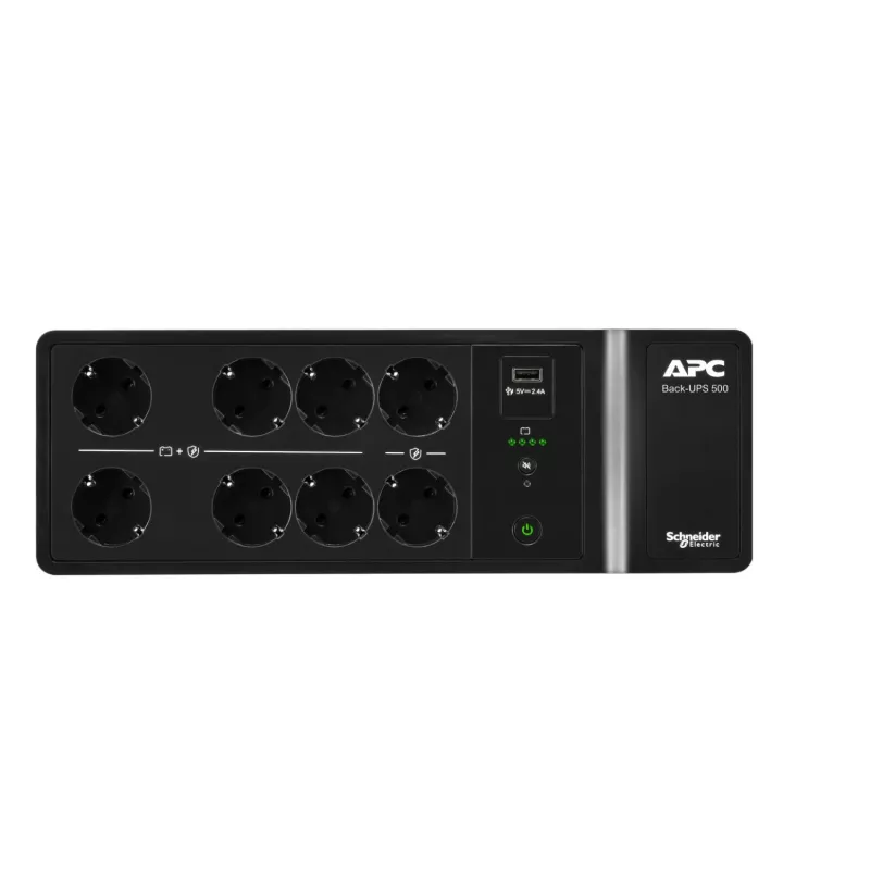 APC Back-UPS, 500VA/300W Floor/Wall Mount, 230V, 8x CEE 7/3 Schuko outlets, USB Type A Port, User Replaceable Battery