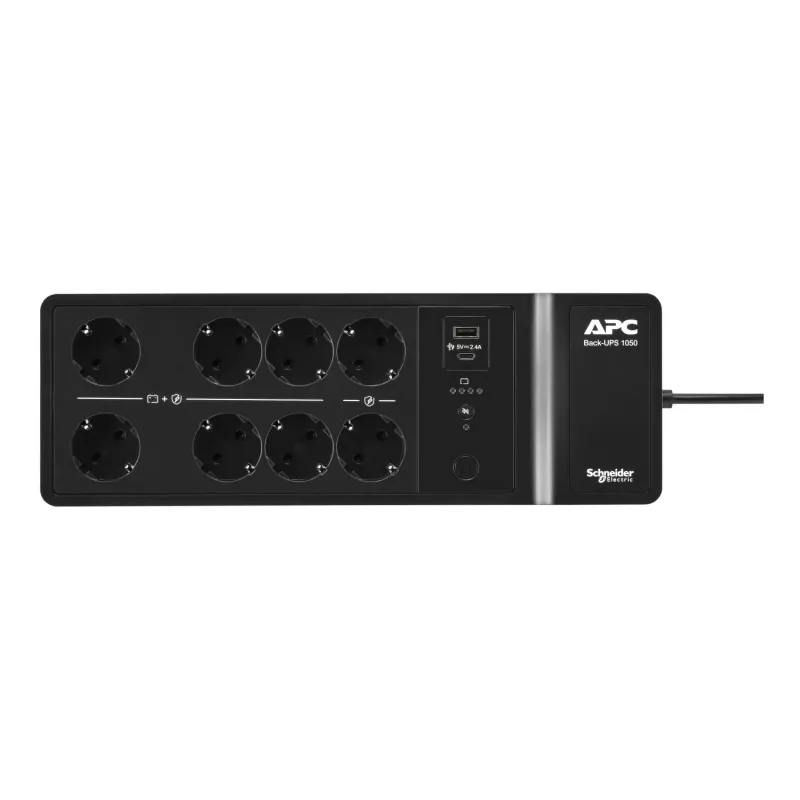 APC Back-UPS, 1050VA/600W Floor/Wall Mount, 230V, 8x Schuko CEE 7/3 outlets, USB Type A+C Port, User Replaceable Battery