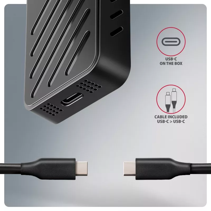 Axagon EEM2-20G USB-C 20Gbps - M.2 NVMe SSD ARMORED box, SSD enclosure, M.2, M.2, NVMe-oF, PCI Express, 20 Gbit/s, USB connectivity, Black
