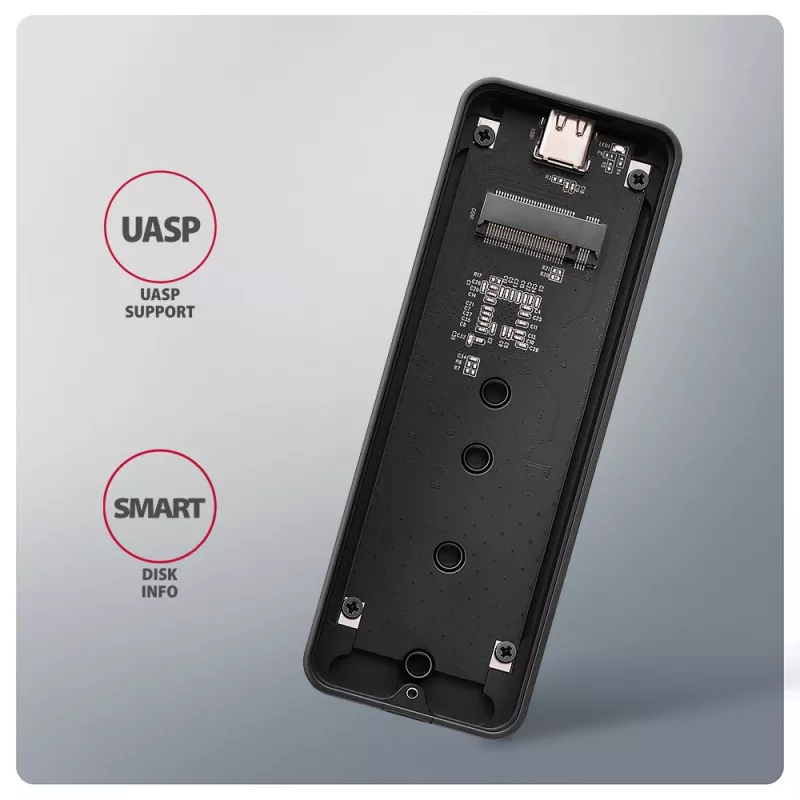 Axagon EEM2-20G USB-C 20Gbps - M.2 NVMe SSD ARMORED box, SSD enclosure, M.2, M.2, NVMe-oF, PCI Express, 20 Gbit/s, USB connectivity, Black
