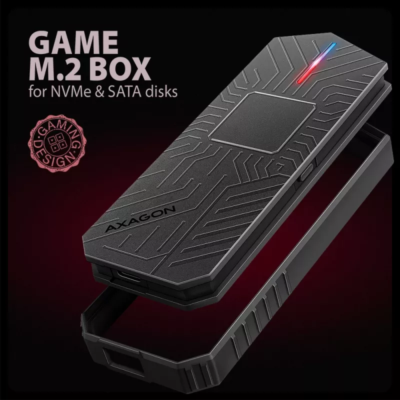 Axagon EEM2-GAM External USB-C 10Gbps metal box for M.2 NVMe & SATA SSD disks. Screwless