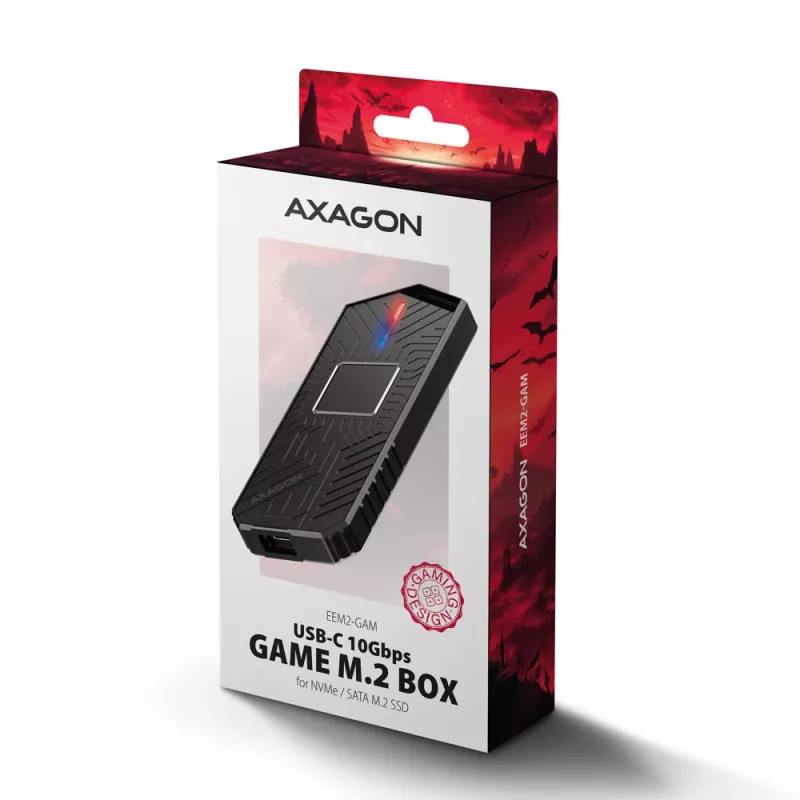 Axagon EEM2-GAM External USB-C 10Gbps metal box for M.2 NVMe & SATA SSD disks. Screwless