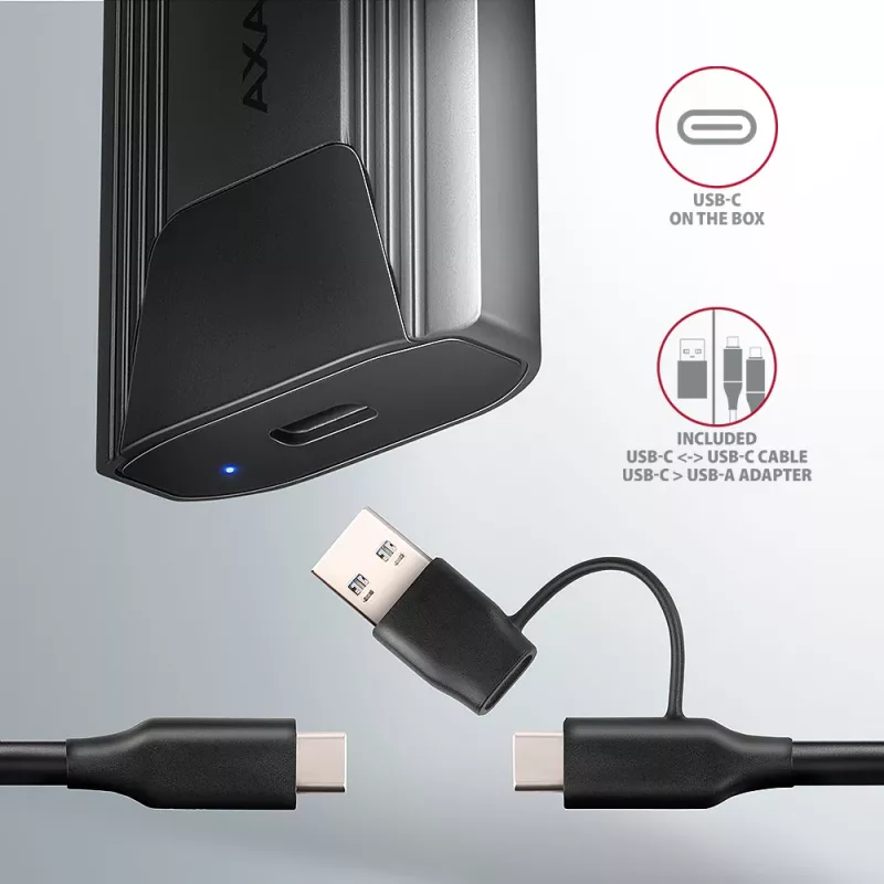 Axagon EEM2-GTS2 External USB-C 10Gbps metal box for M.2 NVMe & SATA SSD disks. Screwless
