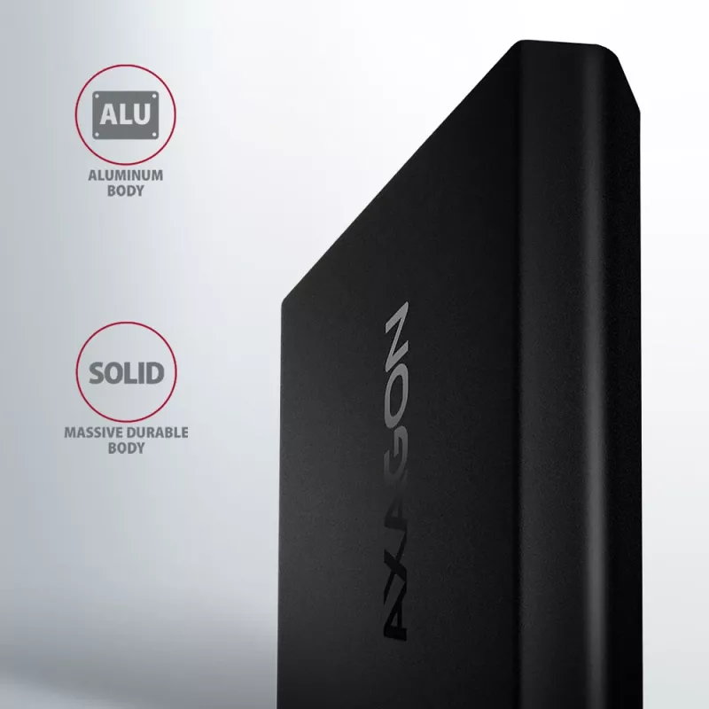 Axagon EEM2-UB2 External USB-C 10Gbps metal box for M.2 NVMe SSD disks. Black