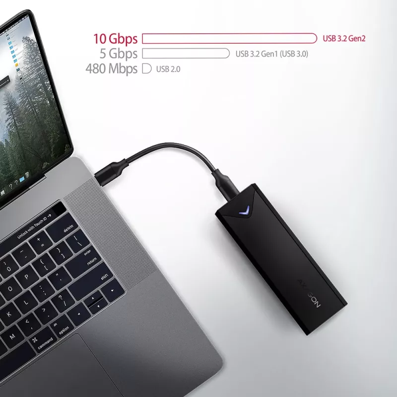 Axagon EEM2-UB2 External USB-C 10Gbps metal box for M.2 NVMe SSD disks. Black
