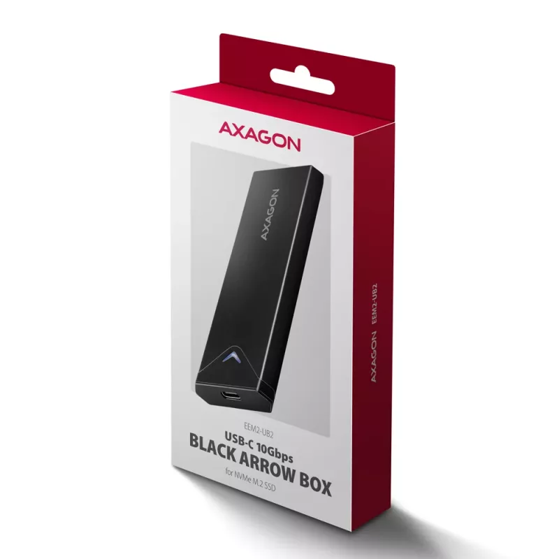 Axagon EEM2-UB2 External USB-C 10Gbps metal box for M.2 NVMe SSD disks. Black