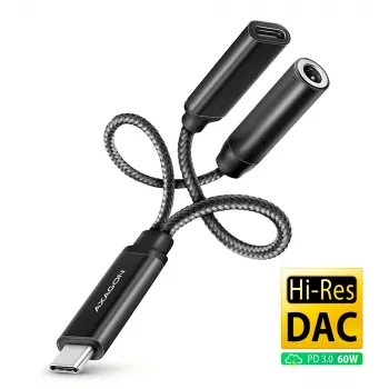 Axagon ADA-HCPD USB-C to 3.5mm jack - Hi-Res DAC audio adapter, 384kHz/32bit, PD 60W 3A