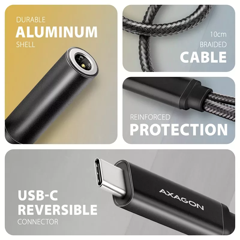 Axagon ADA-HCPD USB-C to 3.5mm jack - Hi-Res DAC audio adapter, 384kHz/32bit, PD 60W 3A