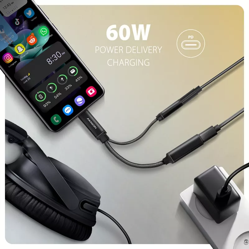 Axagon ADA-HCPD USB-C to 3.5mm jack - Hi-Res DAC audio adapter, 384kHz/32bit, PD 60W 3A