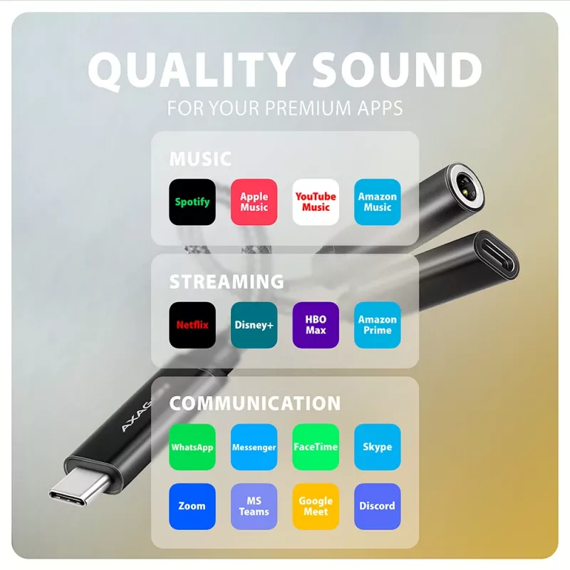Axagon ADA-HCPD USB-C to 3.5mm jack - Hi-Res DAC audio adapter, 384kHz/32bit, PD 60W 3A