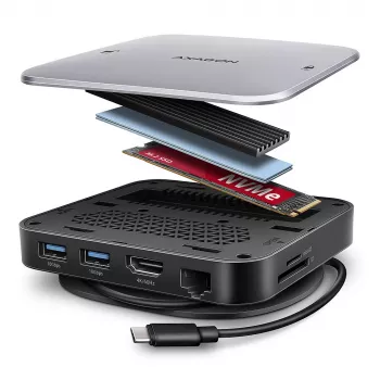 Axagon HMC-UFO USB-C Hub M.2 SATA/NVMe 1 Gbit/s Ethernet 384 kHz Audio Wired USB 3.2 Gen 2 (3.1 Gen 2) Type-C Black