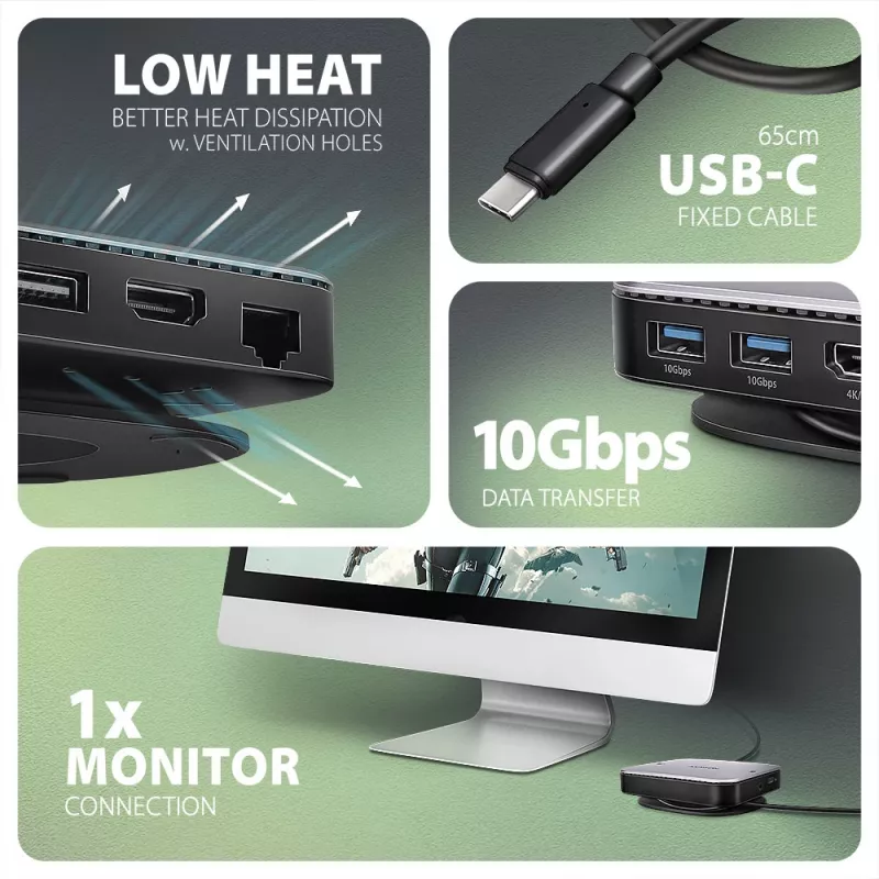 Axagon HMC-UFO USB-C Hub M.2 SATA/NVMe 1 Gbit/s Ethernet 384 kHz Audio Wired USB 3.2 Gen 2 (3.1 Gen 2) Type-C Black
