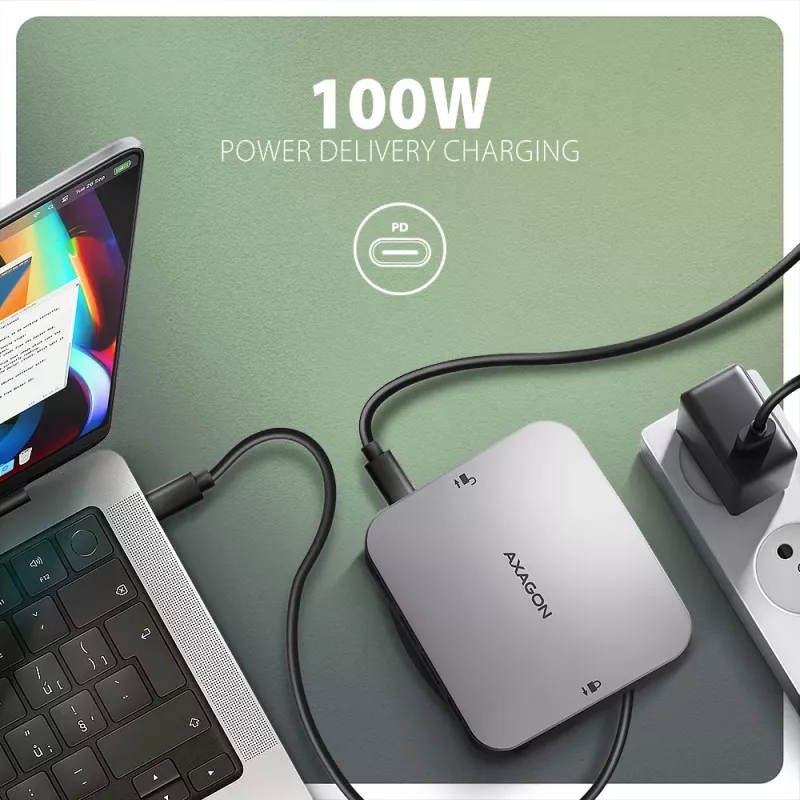 Axagon HMC-UFO USB-C Hub M.2 SATA/NVMe 1 Gbit/s Ethernet 384 kHz Audio Wired USB 3.2 Gen 2 (3.1 Gen 2) Type-C Black