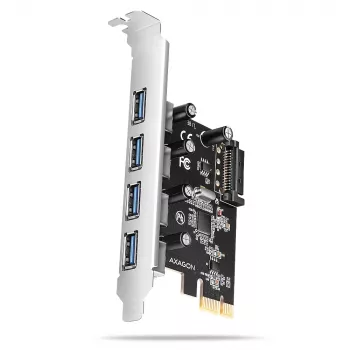 Axagon PCEU-430RS PCIe controller 4x ext. USB-A 5Gbps port, PCIe, USB 3.2 Gen 1 (3.1 Gen 1), Female, Full-height, PCIe 2.0, SATA 15-pin