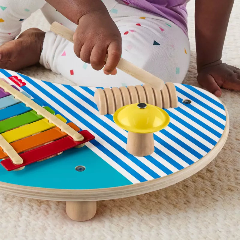 Fisher-Price Wooden Musical Table with Percussion Instrument Toys, 3 Wood Pieces