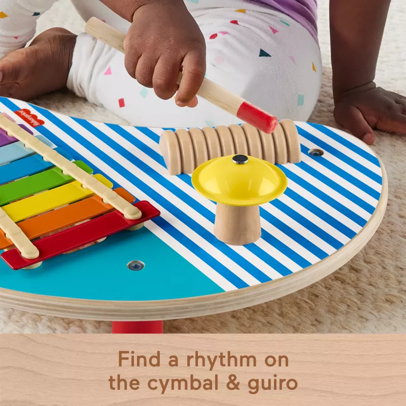 Fisher-Price Wooden Musical Table with Percussion Instrument Toys, 3 Wood Pieces
