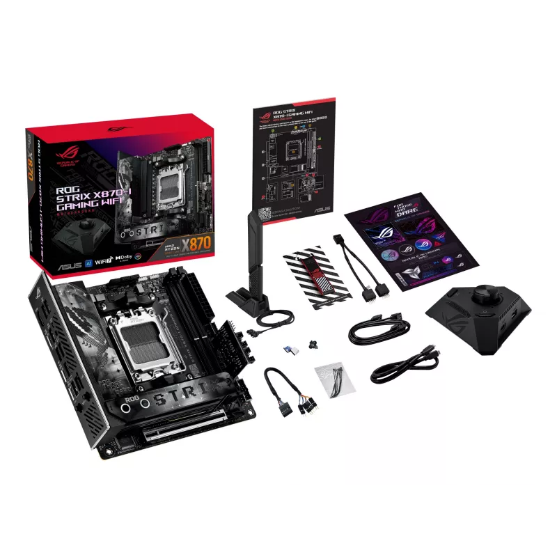 Motherboard ASUS ROG STRIX X870-I GAMING WIFI mini ITX · AMD X870 · Socket AM5 · DDR5 · 2 DIMM · Wi‑Fi 7 · Bluetooth 5.4