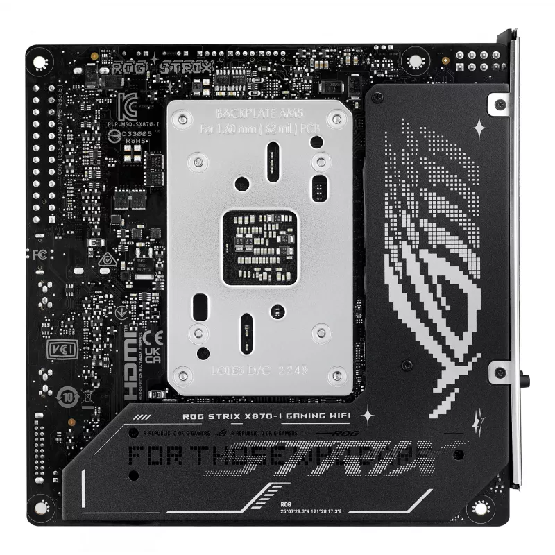 Motherboard ASUS ROG STRIX X870-I GAMING WIFI mini ITX · AMD X870 · Socket AM5 · DDR5 · 2 DIMM · Wi‑Fi 7 · Bluetooth 5.4