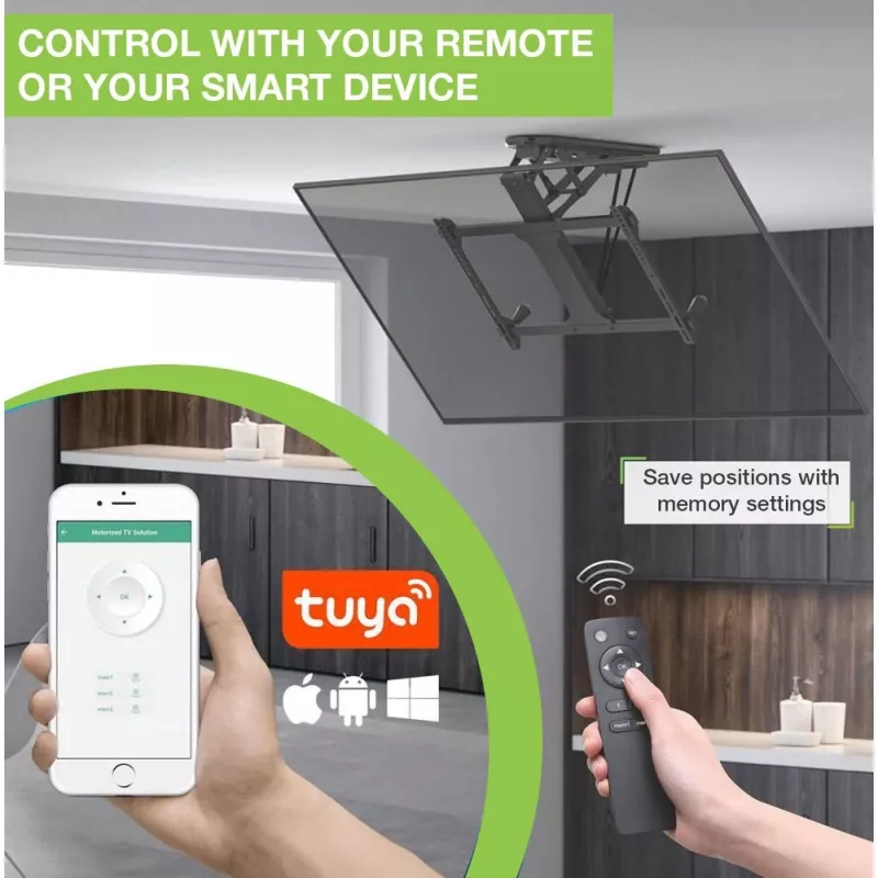 Techly Motorized Swivel Ceiling TV Mount Smart Home Integration for TVs from 32-70 inch