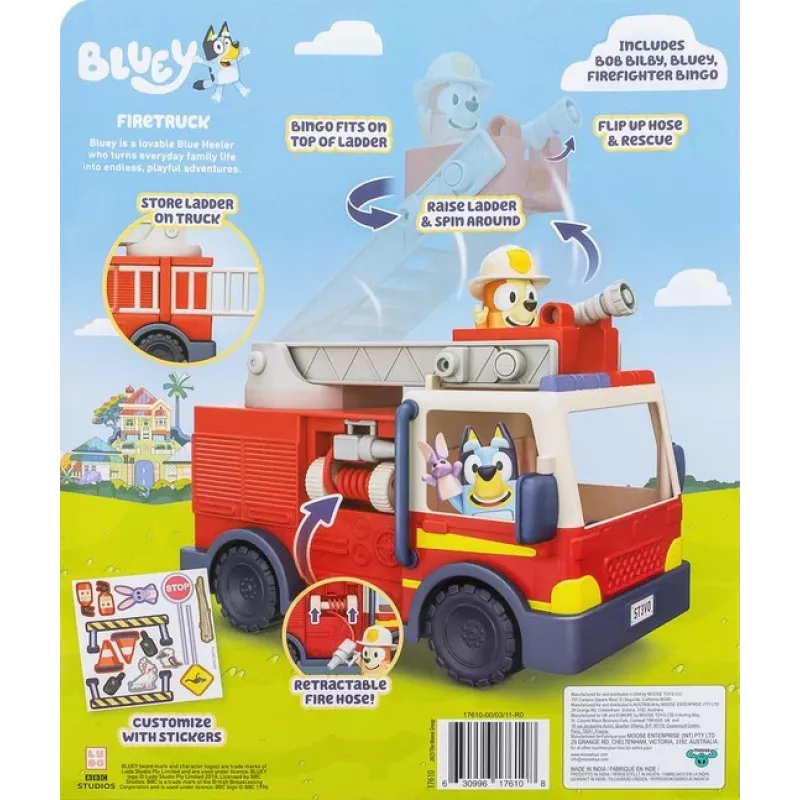 Moose Toys Bluey Fire Truck, Fire truck, 3 yr(s), Plastic, Multicolour, Red