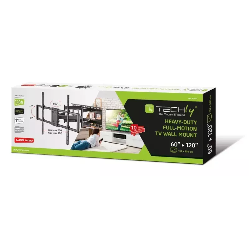 Techly Slim Wall Bracket for 60-120 inch LCD LED TV Black Maximum weight capacity 120 kg