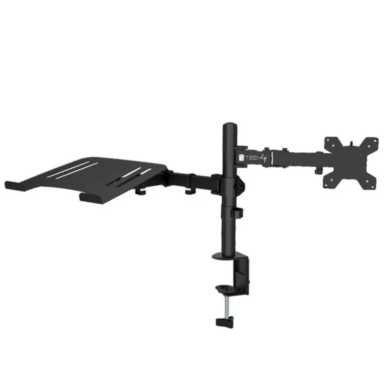 Techly ICA-LCD 174NB Desk Monitor Mount with Laptop Shelf, 13-32 inch (33-81.3 cm), 8 kg, Laptop 12-17 inch, VESA 75x75/100x100, Black