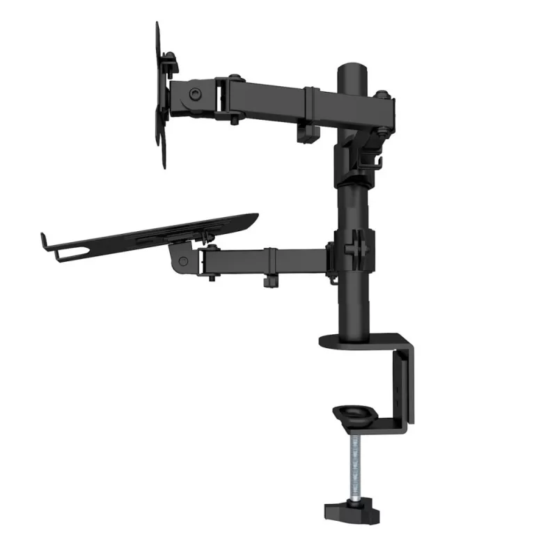 Techly ICA-LCD 174NB Desk Monitor Mount with Laptop Shelf, 13-32 inch (33-81.3 cm), 8 kg, Laptop 12-17 inch, VESA 75x75/100x100, Black