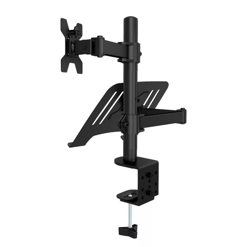 Techly ICA-LCD 174NB Desk Monitor Mount with Laptop Shelf, 13-32 inch (33-81.3 cm), 8 kg, Laptop 12-17 inch, VESA 75x75/100x100, Black