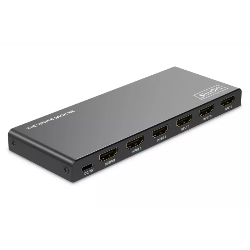 DIGITUS 5x1 HDMI Switch. 8K/60Hz (4:4:4). HDR. HDCP2.3