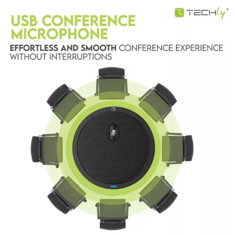 Conference Microphone TECHLY 362725, USB Type-A wired, omnidirectional, 3 m range, 100–16000 Hz, 680 Ω, metal housing, 2 m cable