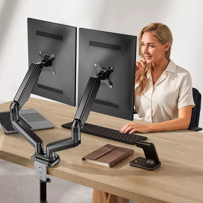 Techly ICA-LCD 462B Desk Monitor Arm, Gas Spring, 17-32 inch (43.2-81.3 cm), 9 kg, VESA 75x75/100x100, Black