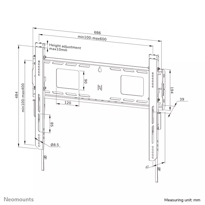 Neomounts WL30-750BL16 Heavy duty wall mount 42-86 inch - fixed - lockable - fast installation - TÜV