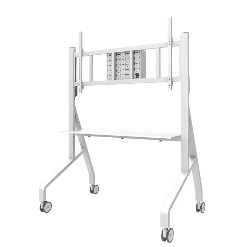 Neomounts MOVE Go XL FL50-575WH1 TV Trolley, 65-110 inch, max 125 kg, VESA 100x100-1100x600, Height Adjustable 129-139 cm, Lockable, Fast Install, TÜV Certified, White