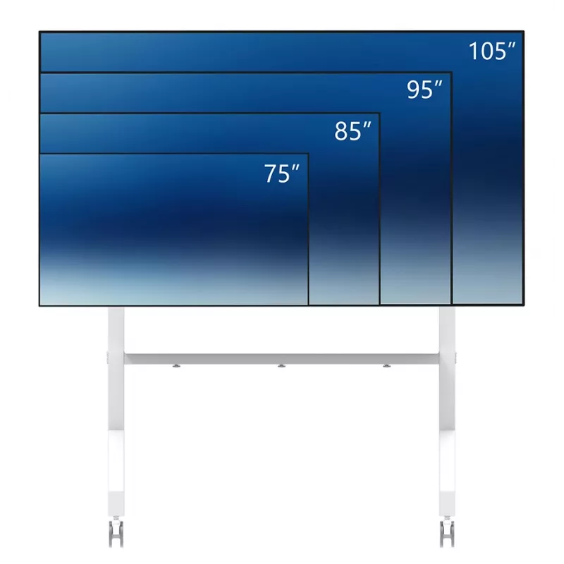 Neomounts MOVE Go XL FL50-575WH1 TV Trolley, 65-110 inch, max 125 kg, VESA 100x100-1100x600, Height Adjustable 129-139 cm, Lockable, Fast Install, TÜV Certified, White